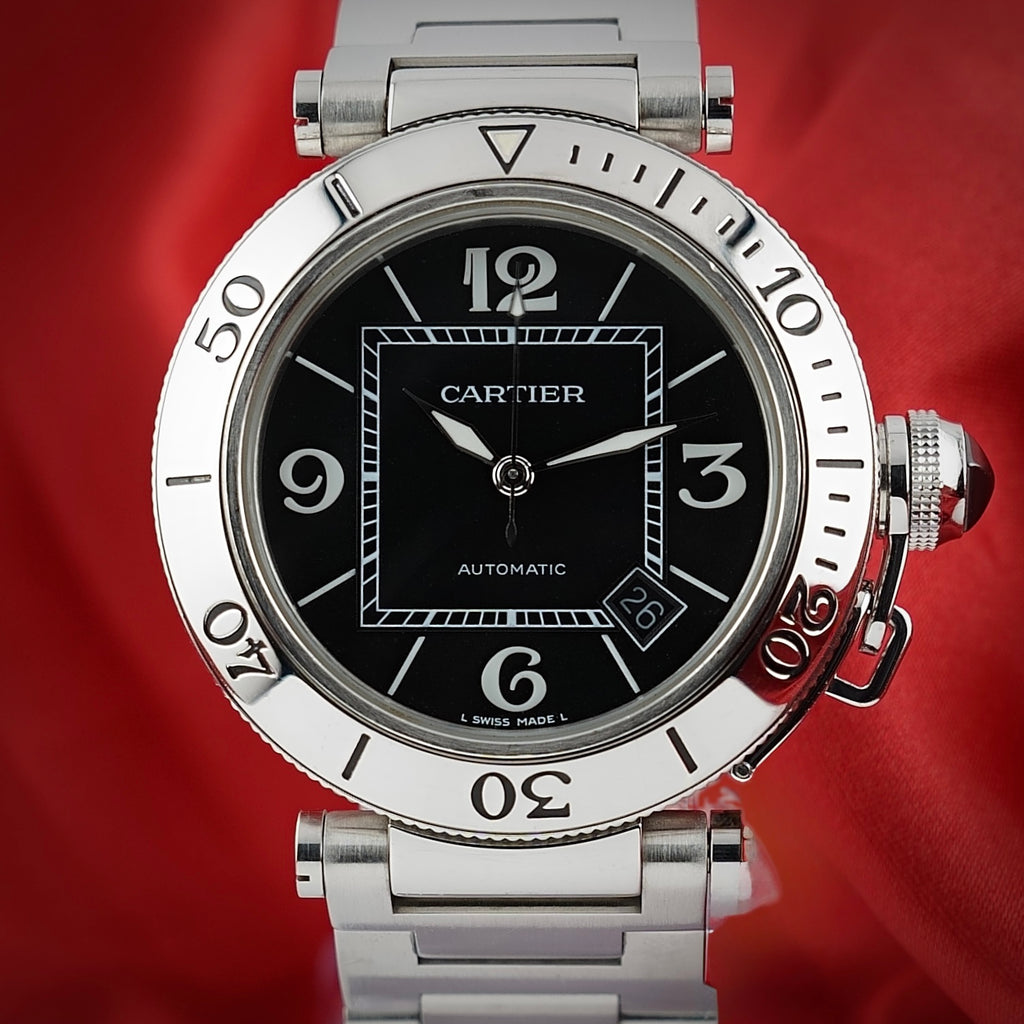 Cartier Pasha Seatimer 40mm Black Dial Automatic Steel 2790 W31077M7 Papers