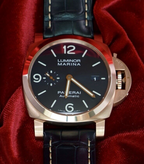 Panerai Luminor Marina Rose Gold Blue Dial Mens Watch PAM01112 Box Card 2 Straps