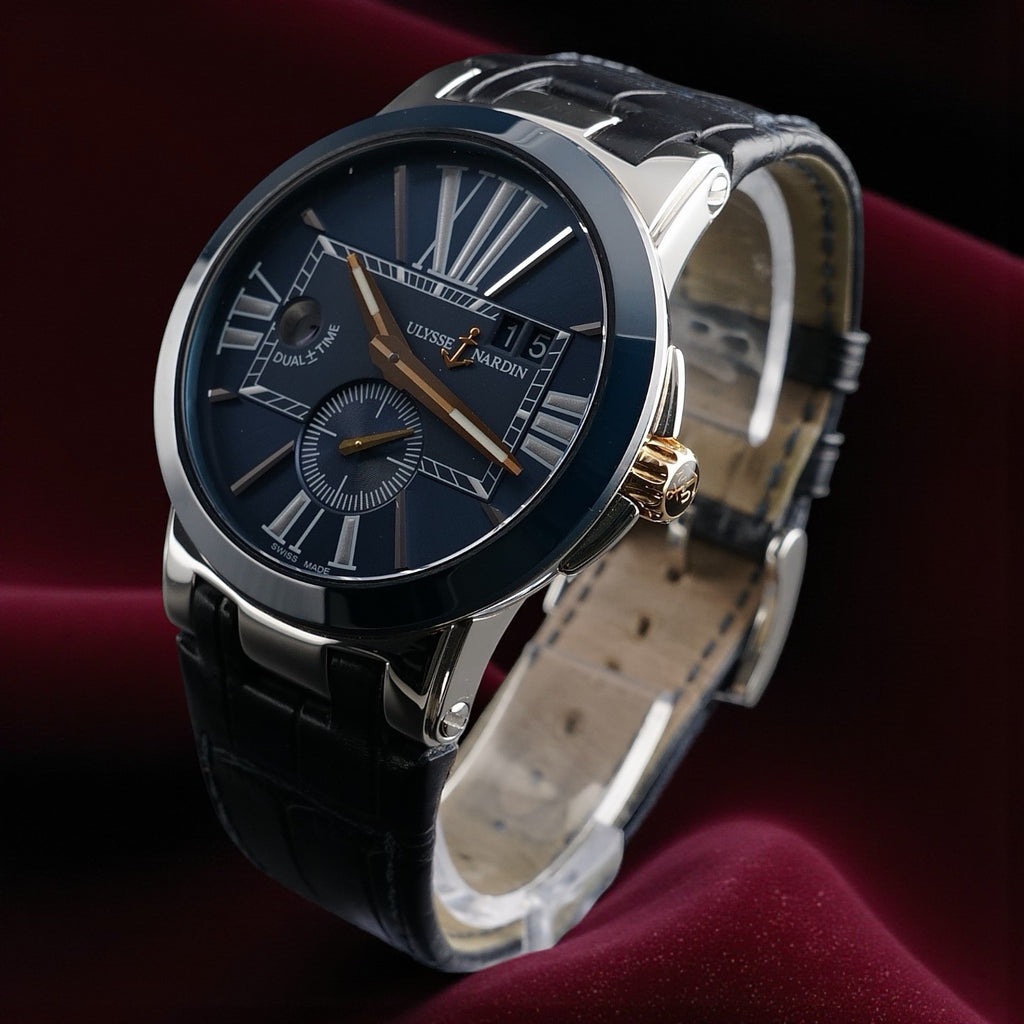 Ulysse Nardin 243-00/42 Executive Dual Time Stainless Steel / Blue Ceramic Bezel