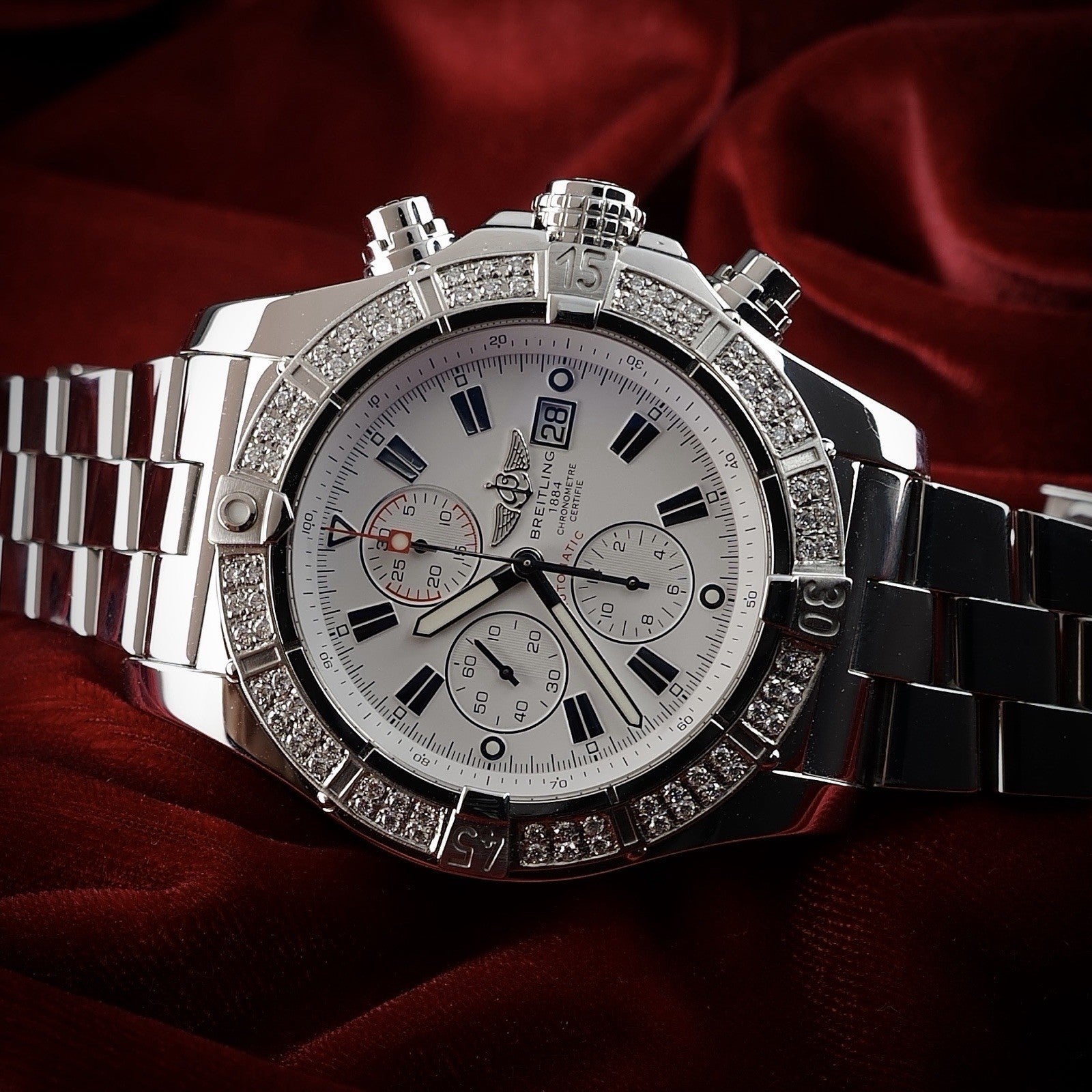 Breitling Super Avenger A13370 | White Dial | 48mm Diamond Bezel | Box & WFT Ext