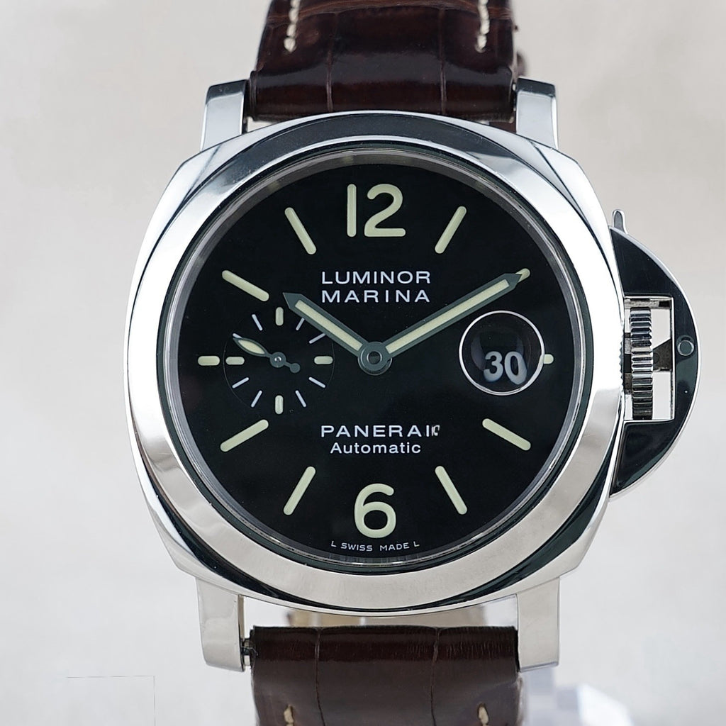 Panerai Luminor Marina PAM00104 44mm Black Dial Brown Strap + Rubber Strap