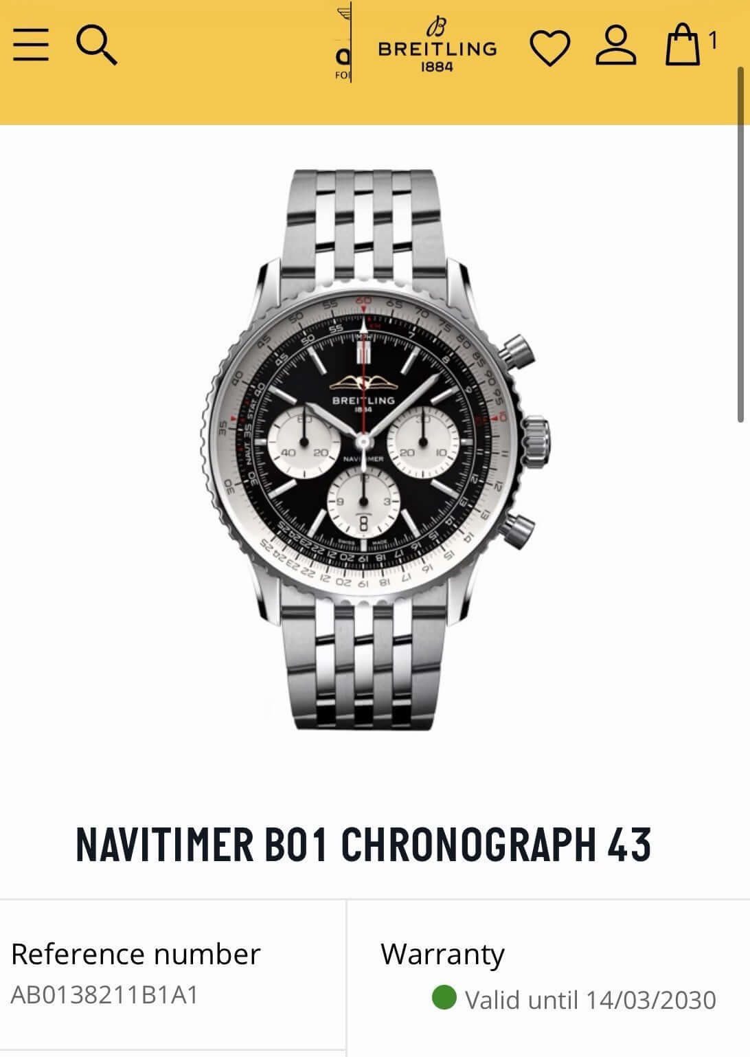 Breitling Navitimer B01 Chrono 43mm AB0138 Black Reverse Panda, 4 Year WARRANTY
