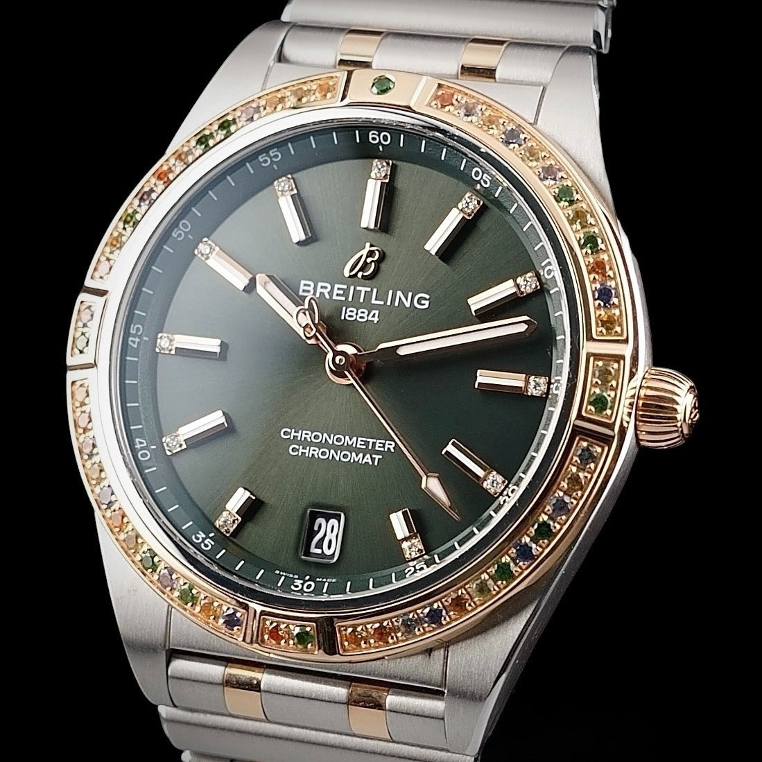 Breitling Chronomat 36 South Sea Two-Tone Gold Green Diamond Gem Bezel U10380