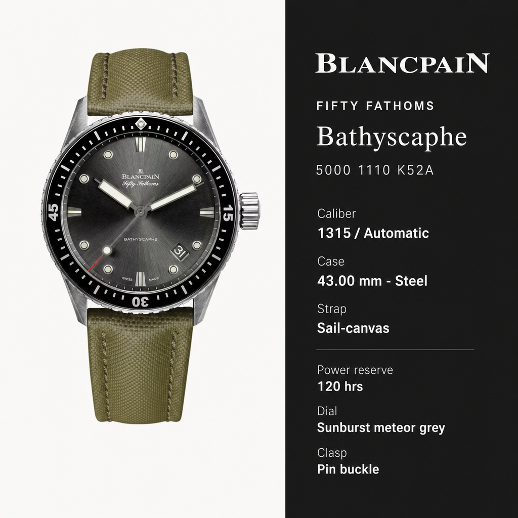Blancpain Fifty Fathoms Bathyscaphe 5000-1110-K52A 43mm 2025 Full Set 2 Straps