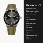 Blancpain Fifty Fathoms Bathyscaphe 5000-1110-K52A 43mm 2025 Full Set 2 Straps