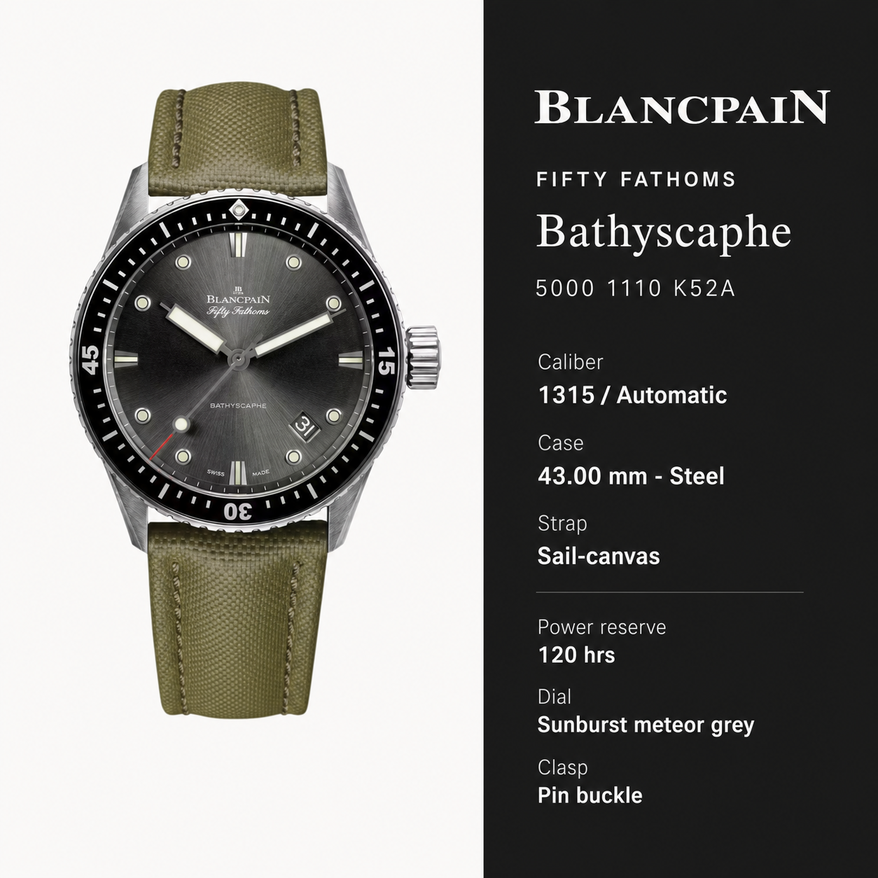 Blancpain Fifty Fathoms Bathyscaphe 5000-1110-K52A 43mm 2025 Full Set 2 Straps