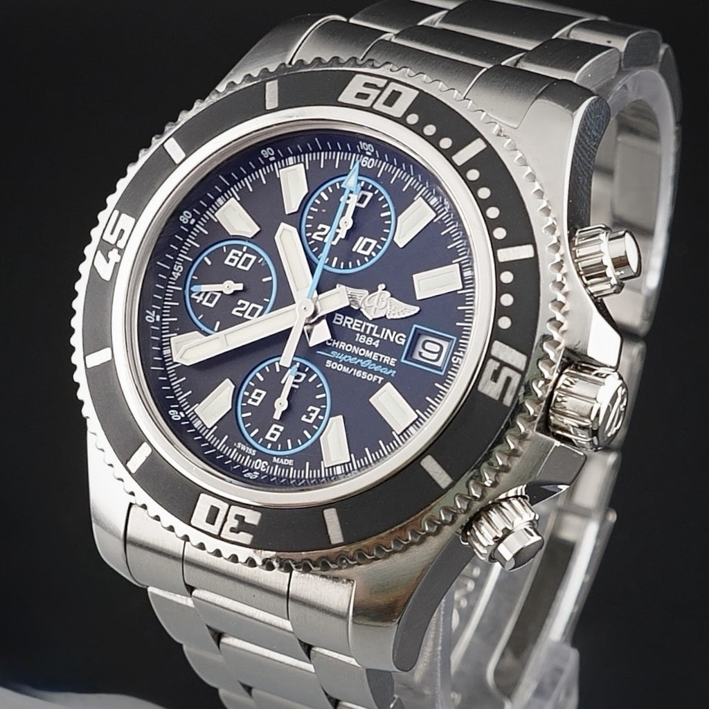 Breitling Superocean Chronograph A13341 Black/Blue Dial Steel Bracelet + Strap
