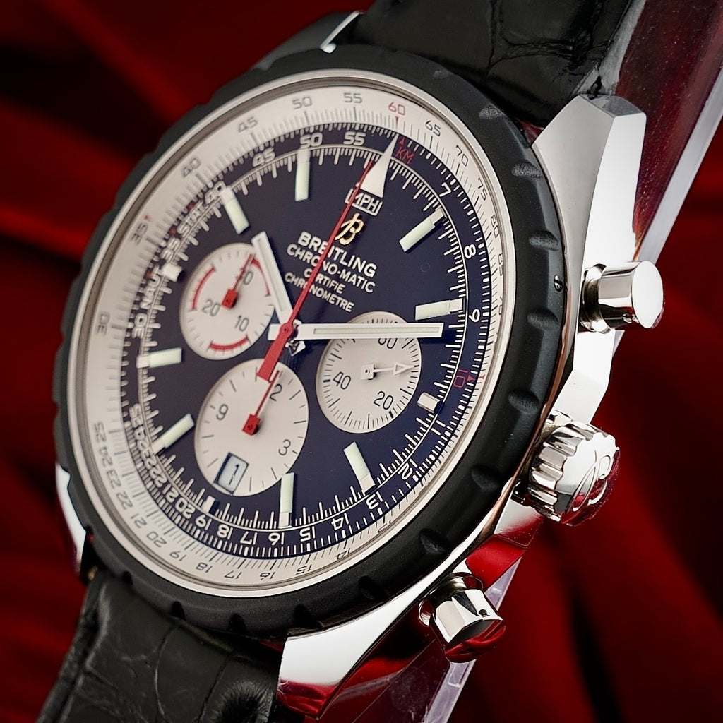 Breitling Chrono-Matic 49 Auto Chronograph Black/White Dial -FULL SET-  2 Straps