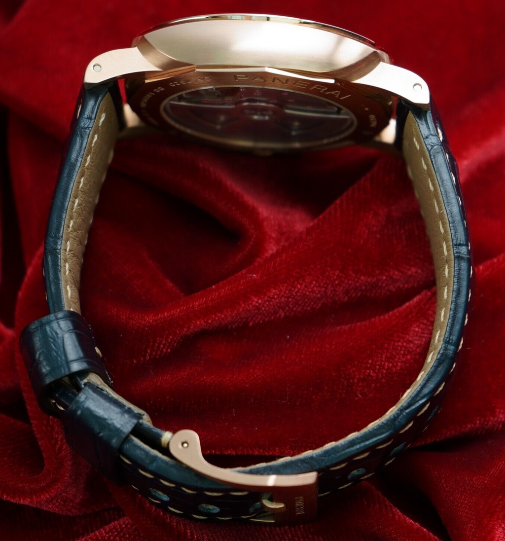 Panerai Luminor Marina Rose Gold Blue Dial Mens Watch PAM01112 Box Card 2 Straps