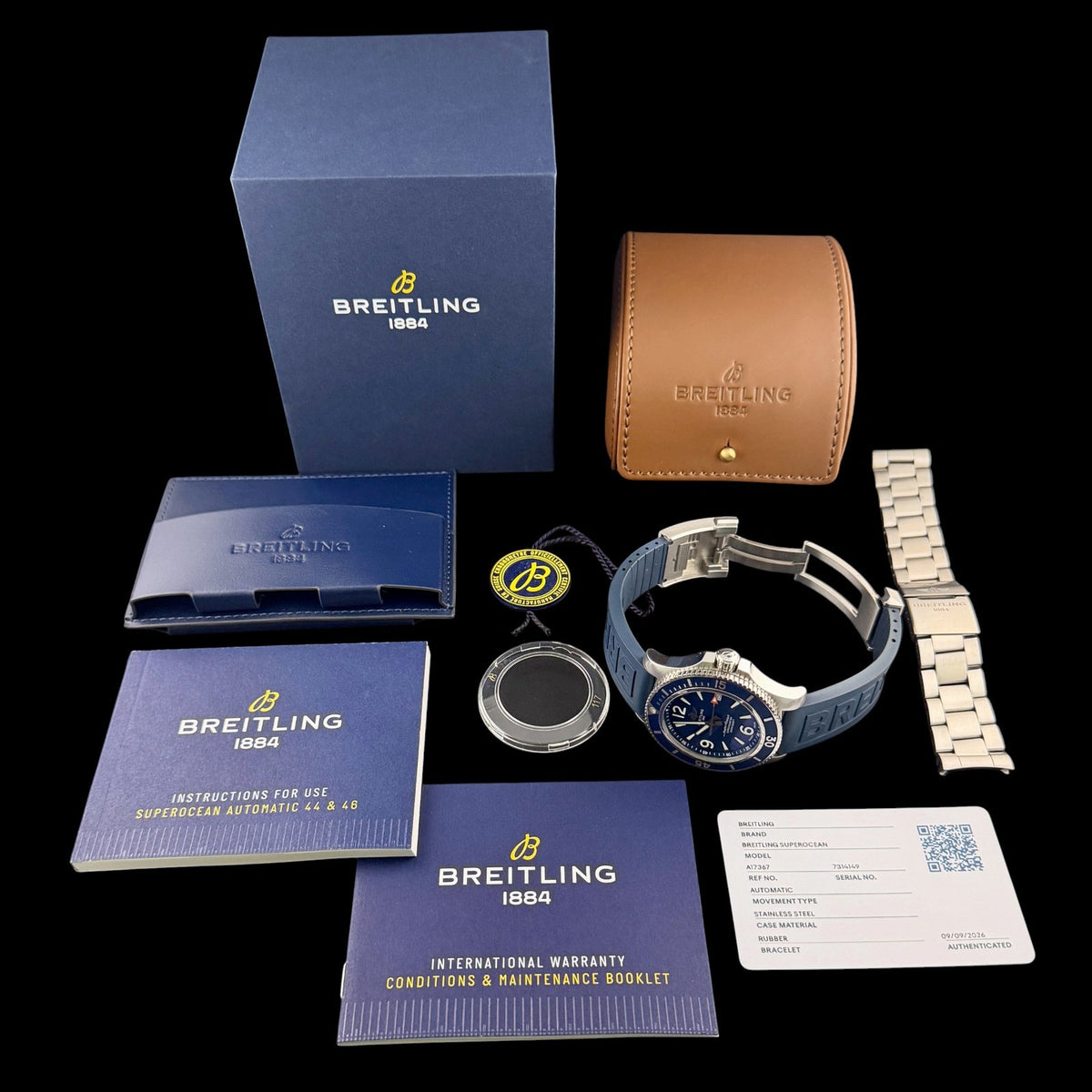 Breitling Superocean A17367 Blue Dial 44mm, Bracelet & OEM Extra Strap, Box Docs