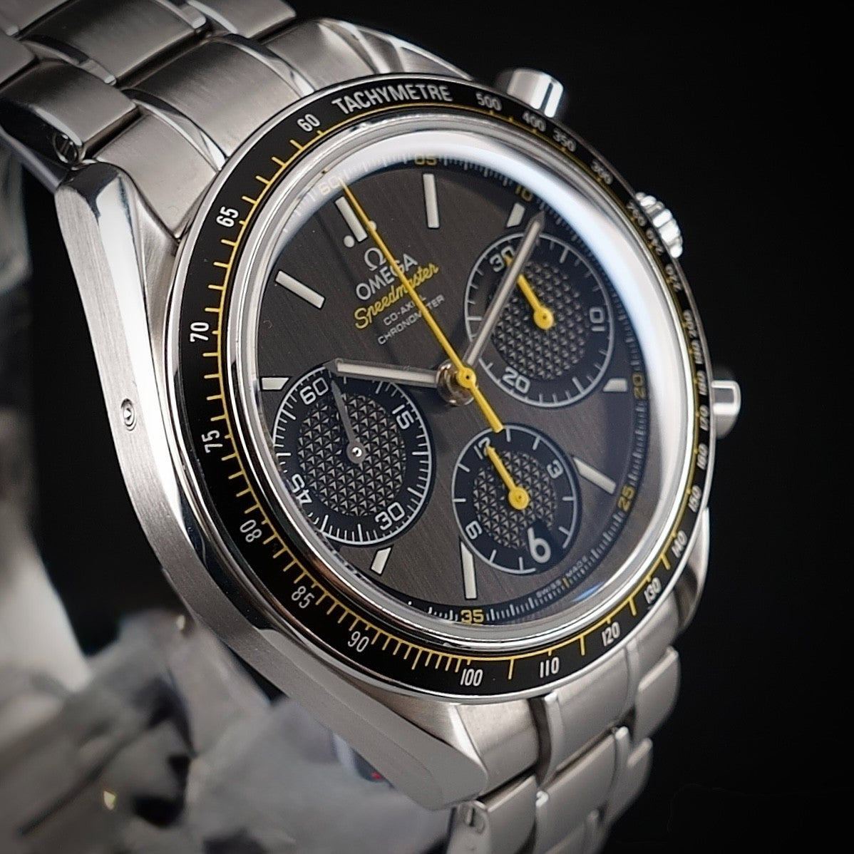 OMEGA Speedmaster Racing 326.30.40.50.06.001 - 40mm Gray Yellow Chrono, Full Set