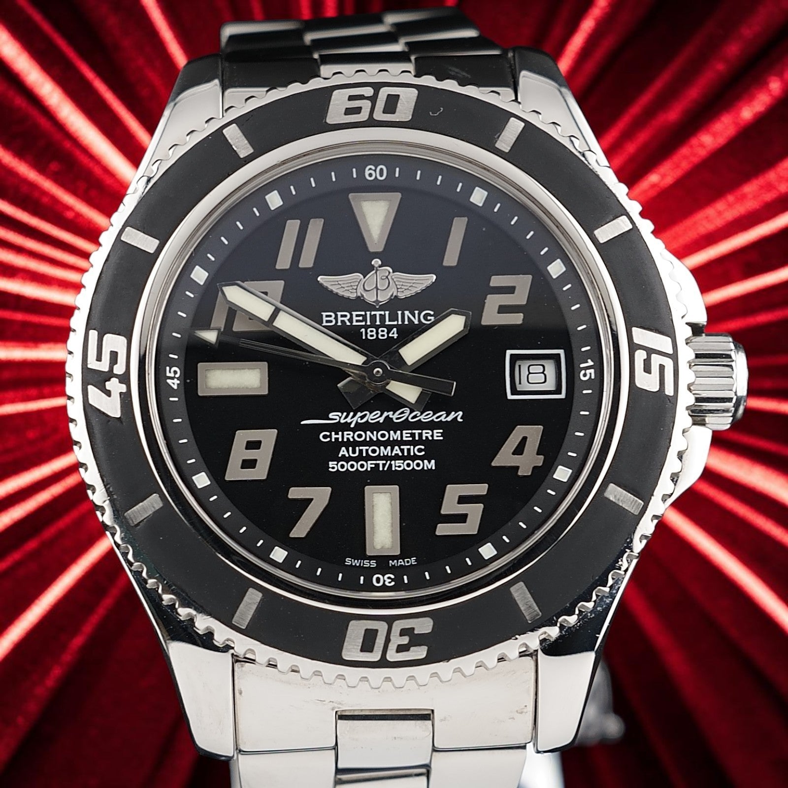 Breitling Superocean A17364 - Black 42mm - Steel Bracelet, Full Set, Extra Strap