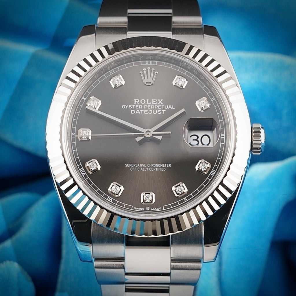2019 CARD ROLEX DATEJUST 126334 18K GOLD STEEL SLATE FACTORY DIAMOND 41MM -CARD