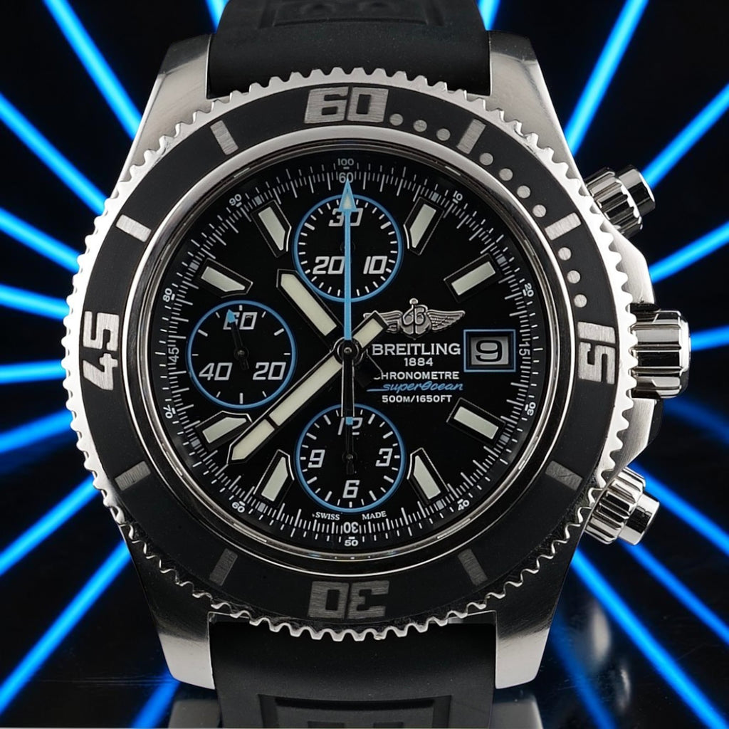 Breitling Superocean Chronograph A13341 Black/Blue Dial Steel Bracelet + Strap