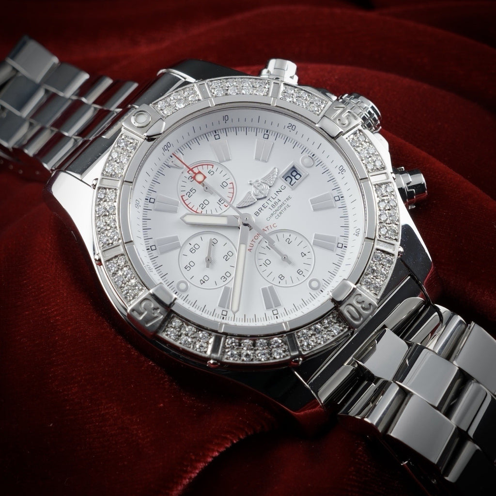 Breitling Super Avenger A13370 | White Dial | 48mm Diamond Bezel | Box & WFT Ext