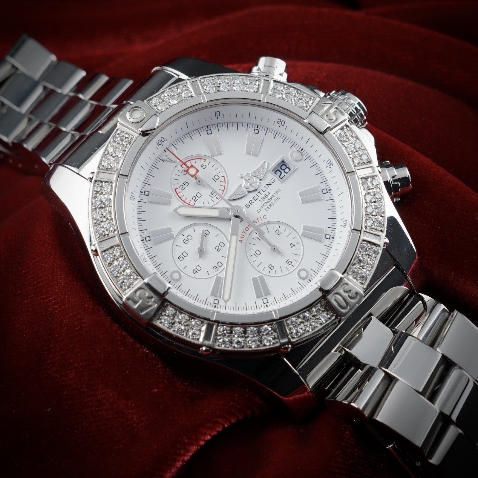 Breitling Super Avenger A13370 | White Dial | 48mm Diamond Bezel | Box & WFT Ext