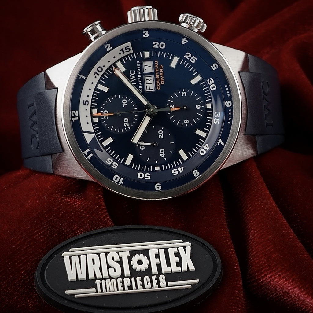 IWC Aquatimer Chronograph - 44mm Cousteau IW378201 - Blue Dial - Wood Inlay