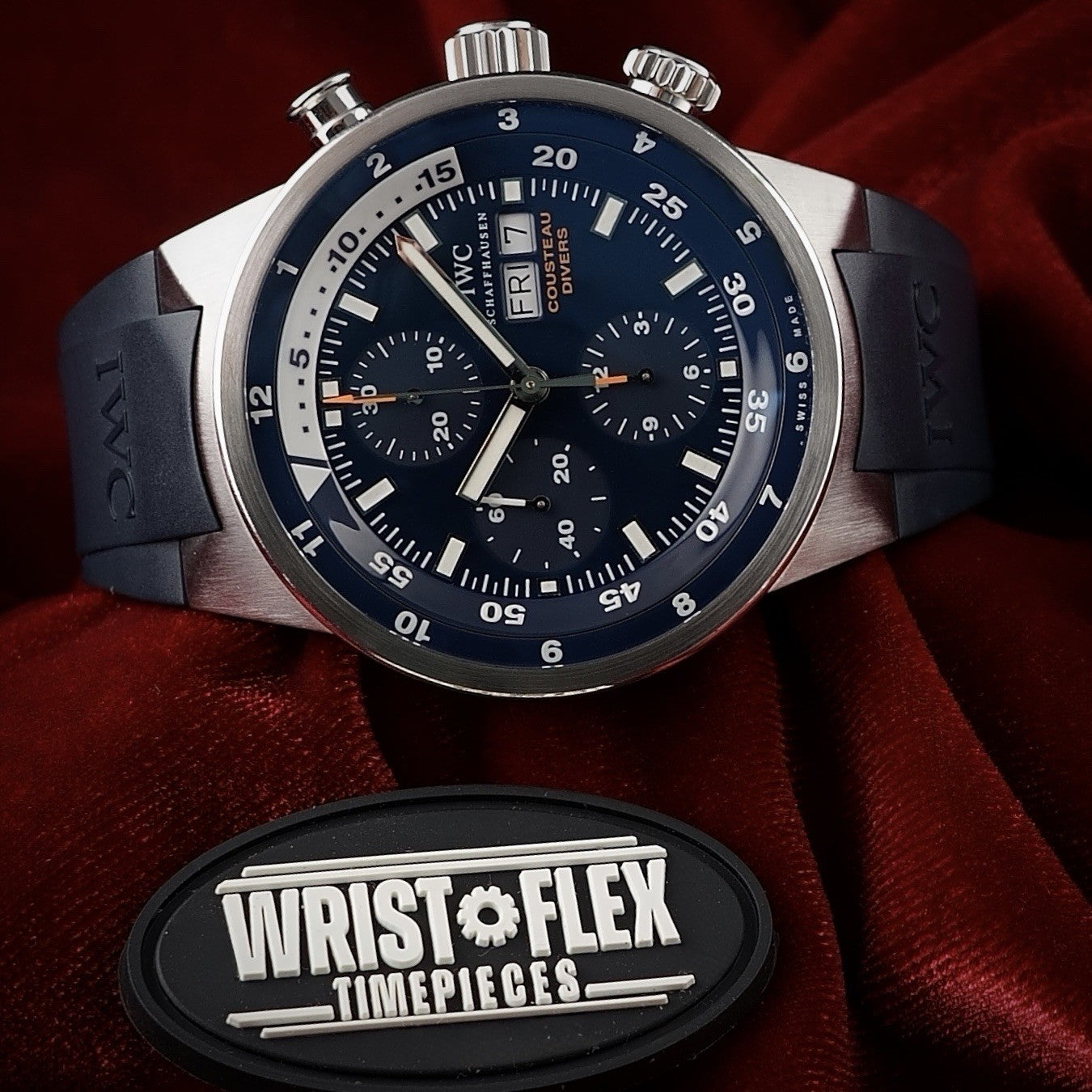 IWC Aquatimer Chronograph - 44mm Cousteau IW378201 - Blue Dial - Wood Inlay