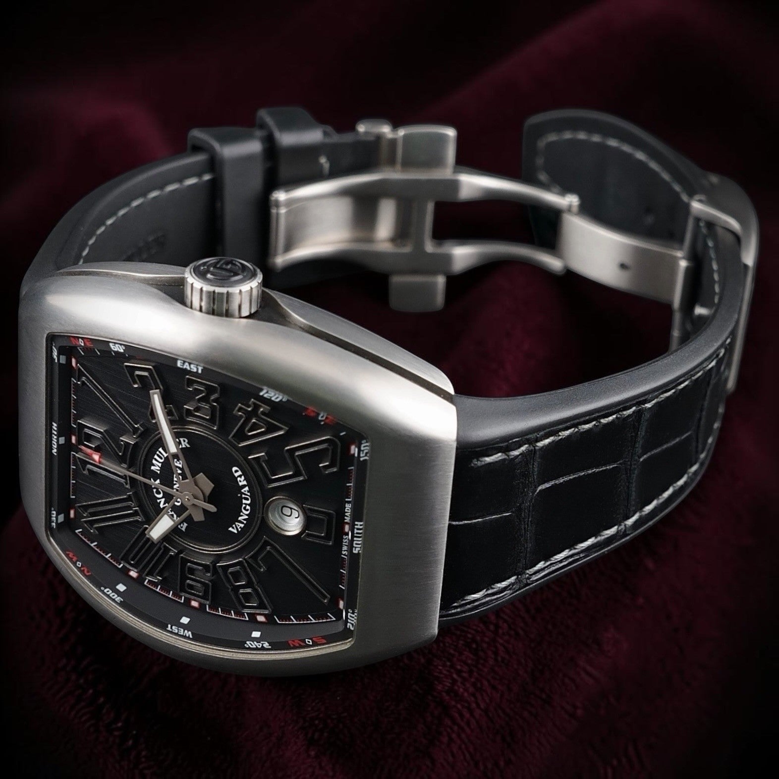 Franck Muller Vanguard V45 Titanium Black Dial Automatic Mens Watch Box Papers