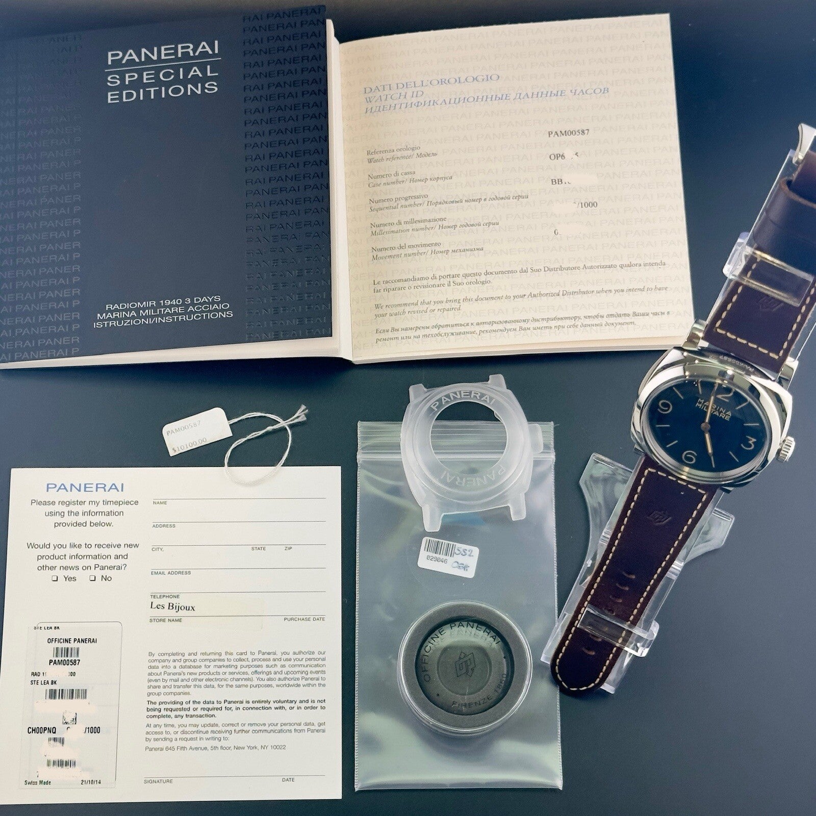 PANERAI 3 Days Marina Militaire Acciaio -47mm PAM00587 Rare Limited Edt Full Set