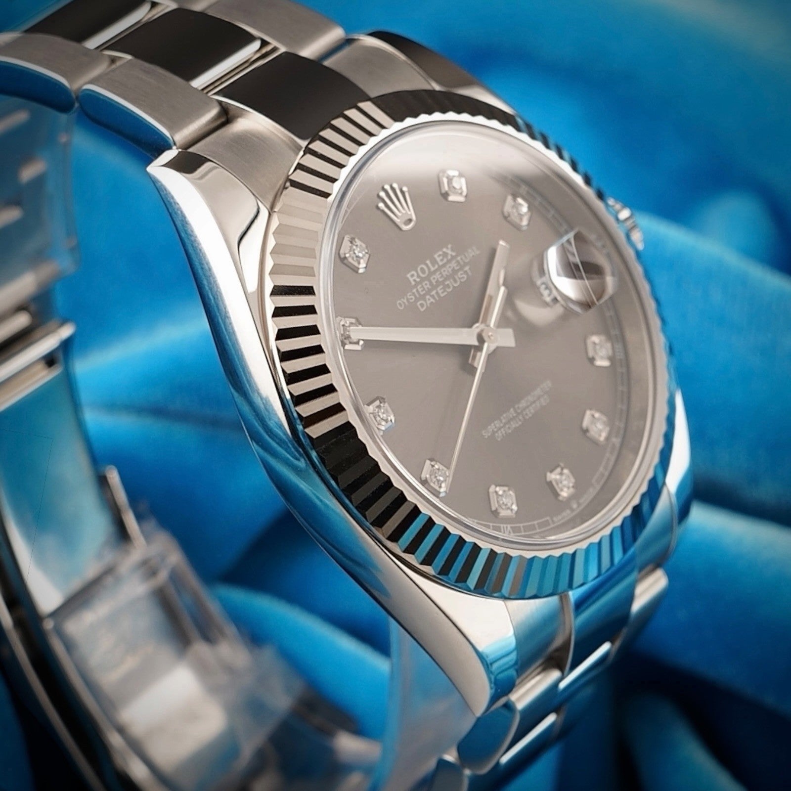 2019 CARD ROLEX DATEJUST 126334 18K GOLD STEEL SLATE FACTORY DIAMOND 41MM -CARD