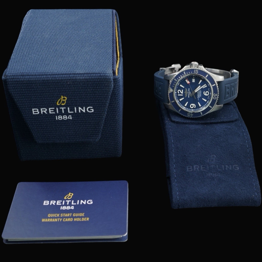 Breitling Superocean A17366 Diver Blue Dial 42mm Rubber Strap-Box & Digital Docs