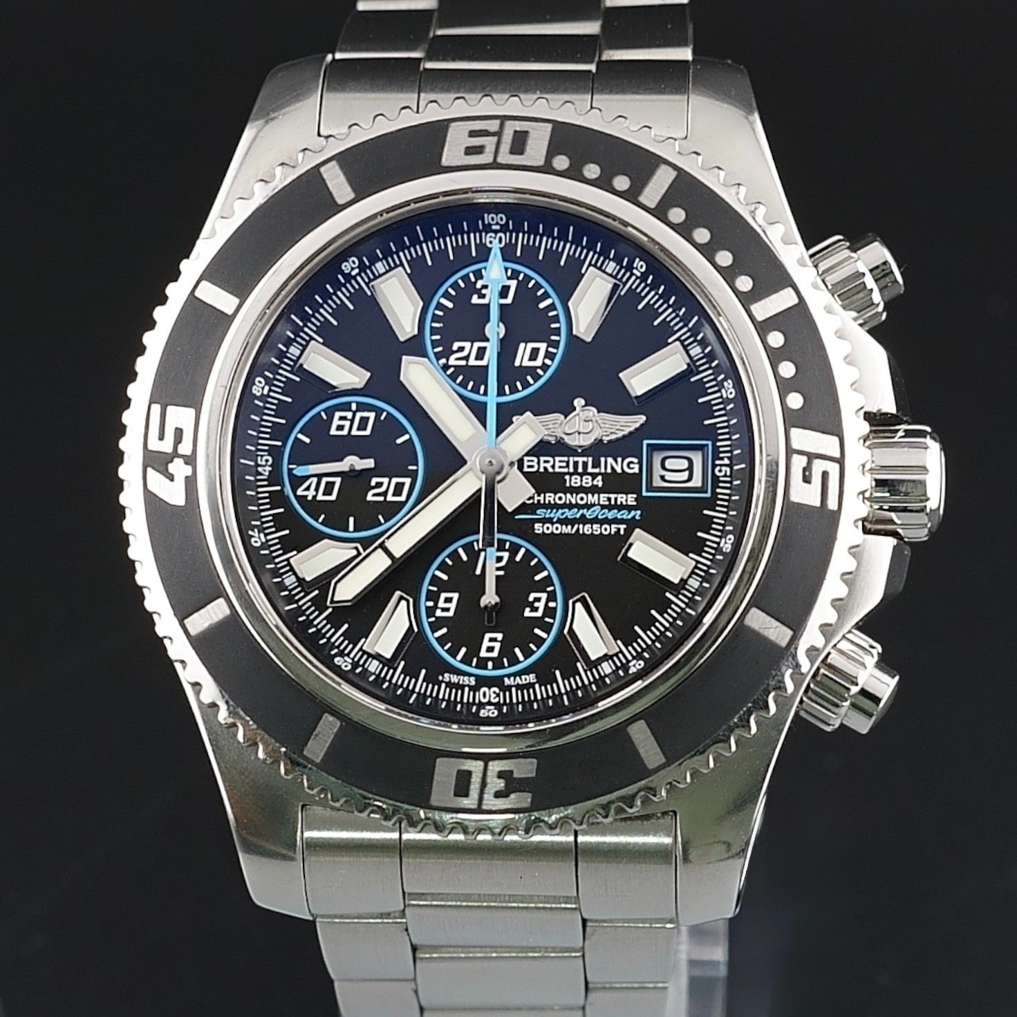 Breitling Superocean Chronograph A13341 Black/Blue Dial Steel Bracelet + Strap