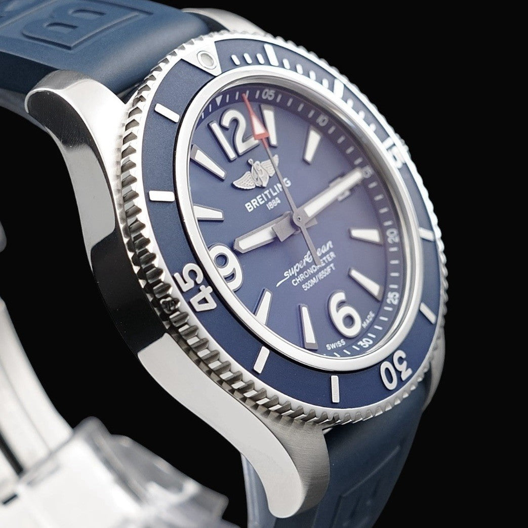 Breitling Superocean A17366 Diver Blue Dial 42mm Rubber Strap-Box & Digital Docs