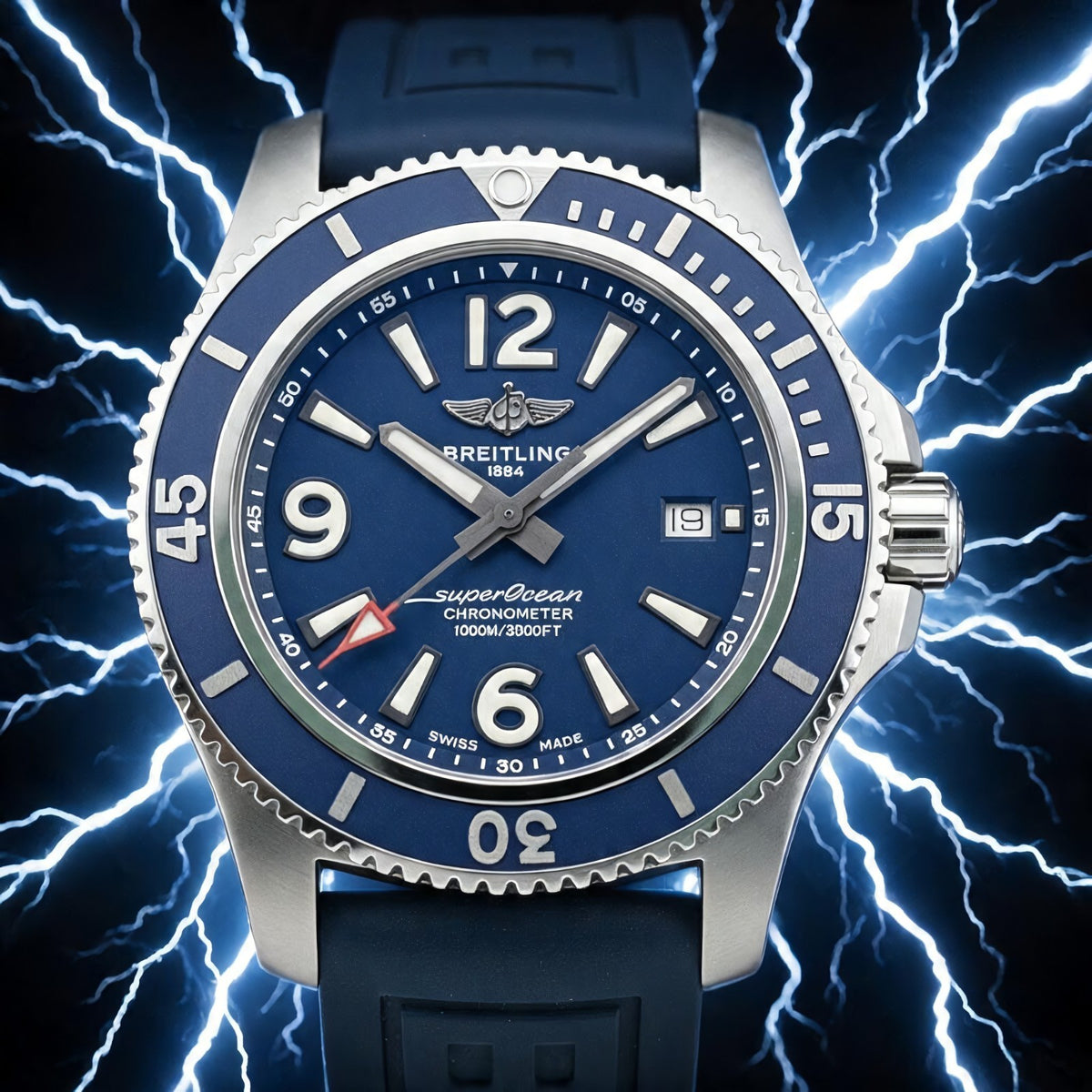 Breitling Superocean A17367 Blue Dial 44mm, Bracelet & OEM Extra Strap, Box Docs