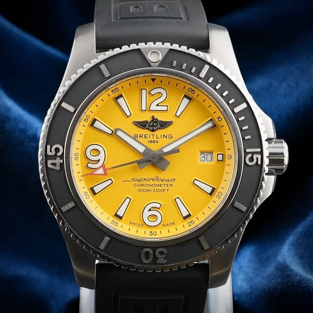 Breitling Superocean A17367 - 44mm, Yellow Dial, Box & Card, 2 Straps WFT Extras