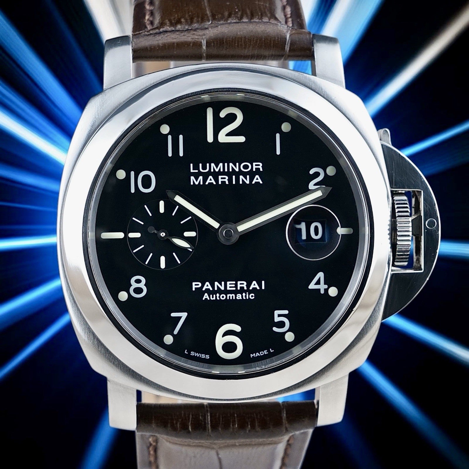 Panerai Luminor Men's Black Watch with Brown Leather Strap - PAM00164