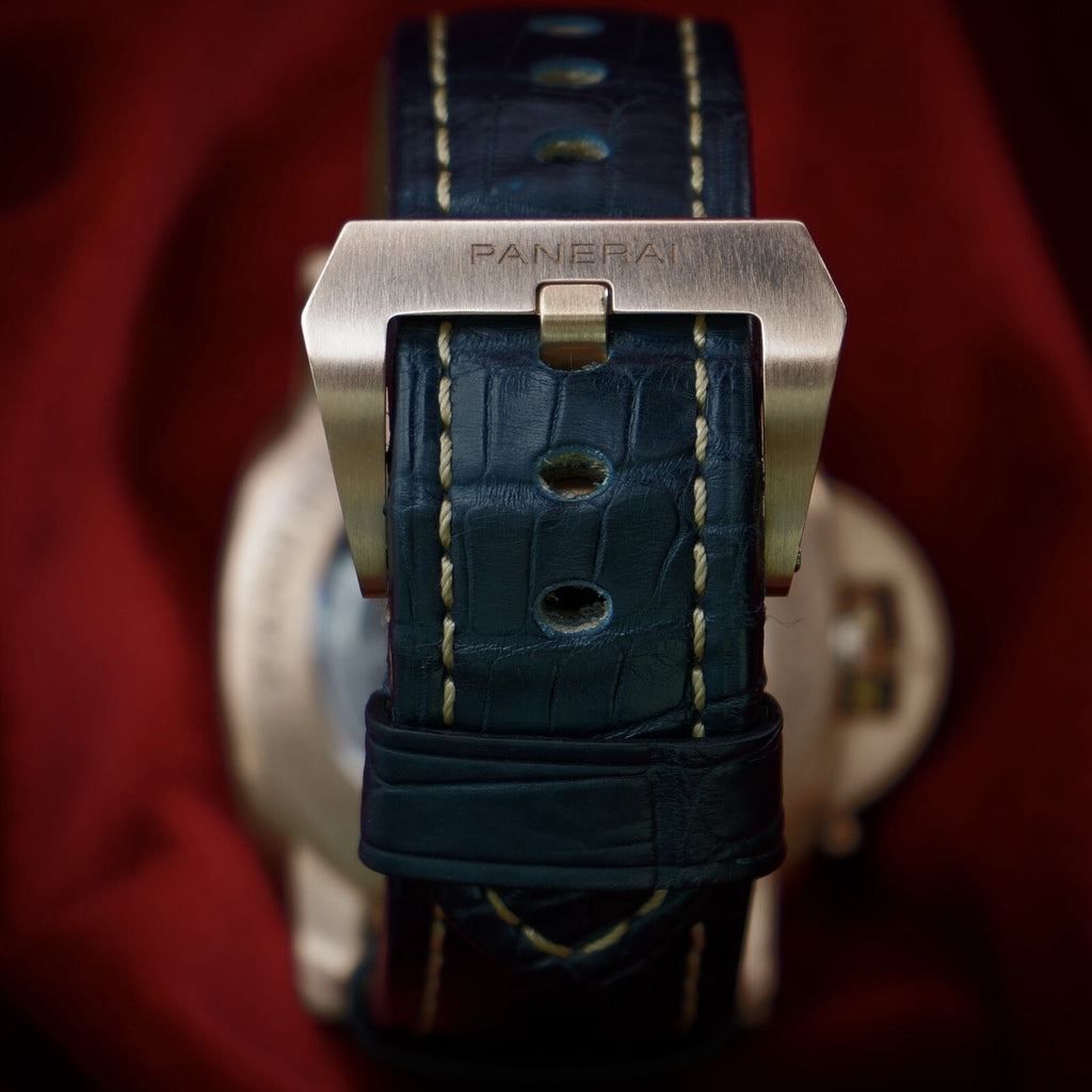 Panerai Luminor Marina Rose Gold Blue Dial Mens Watch PAM01112 Box Card 2 Straps