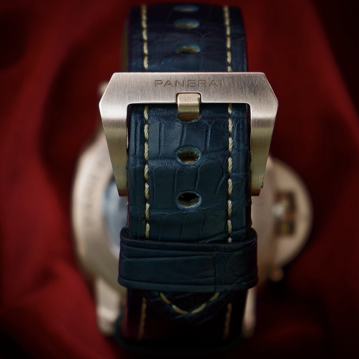 Panerai Luminor Marina Rose Gold Blue Dial Mens Watch PAM01112 Box Card 2 Straps