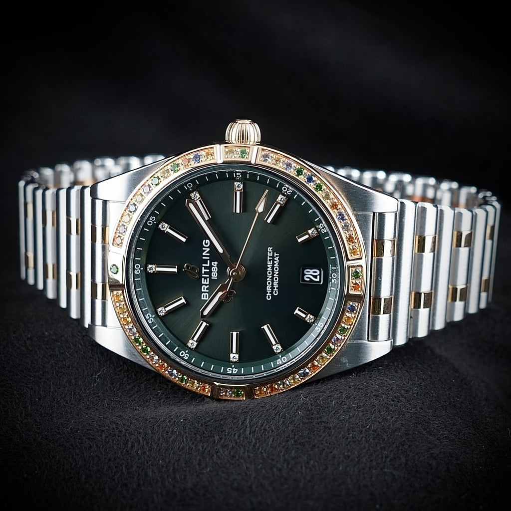 Breitling Chronomat 36 South Sea Two-Tone Gold Green Diamond Gem Bezel U10380