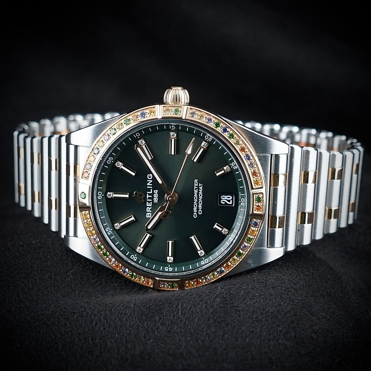 Breitling Chronomat 36 South Sea Two-Tone Gold Green Diamond Gem Bezel U10380