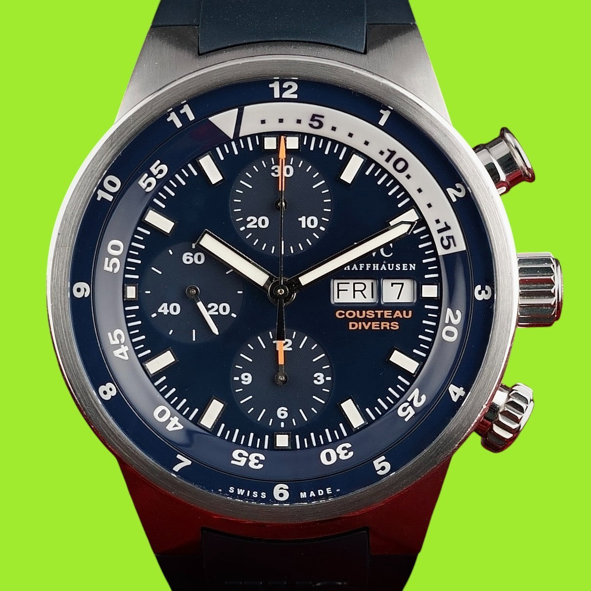 IWC Aquatimer Chronograph - 44mm Cousteau IW378201 - Blue Dial - Wood Inlay