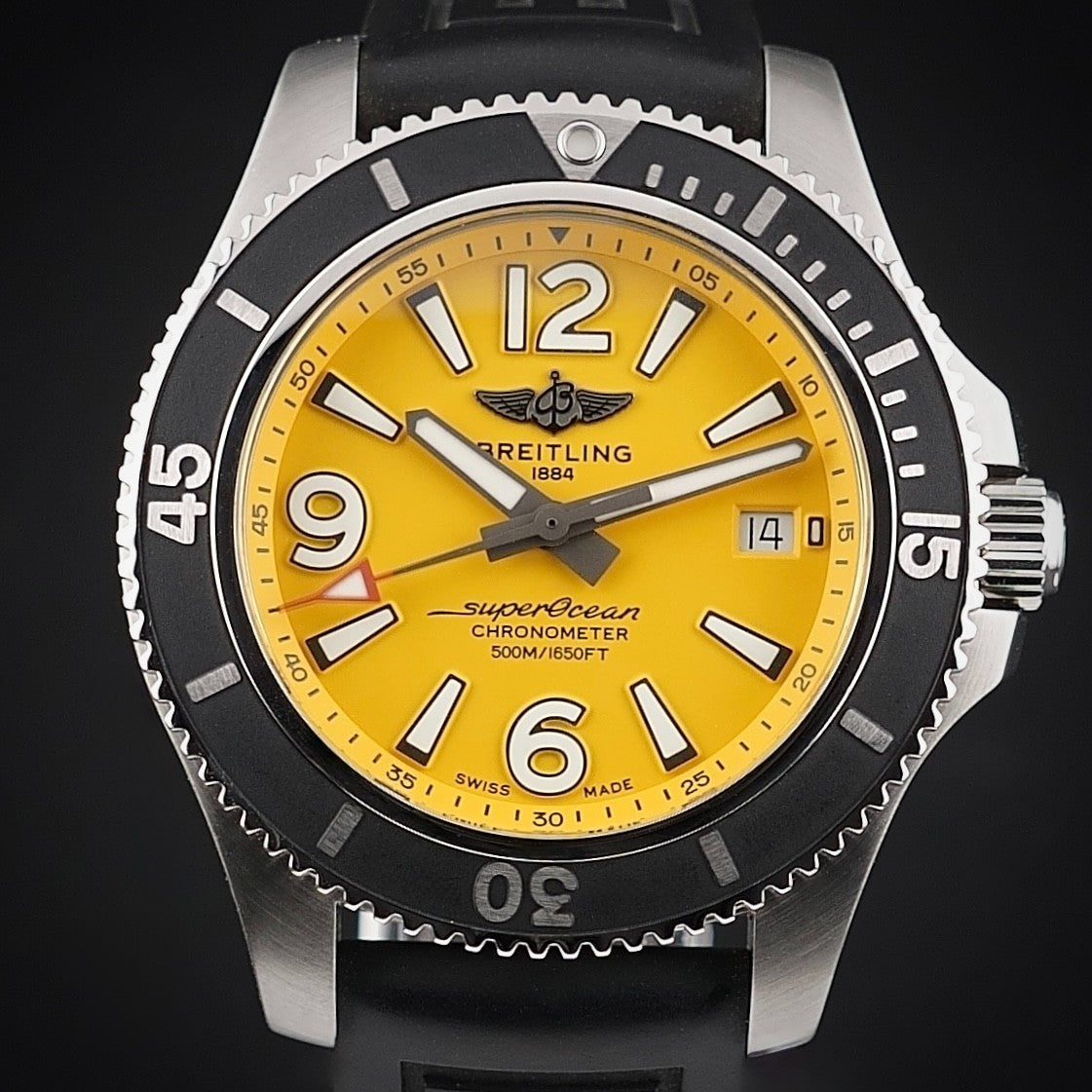 Breitling Superocean A17366 42mm Yellow Dial Rubber 2 Straps Box & Card 2022
