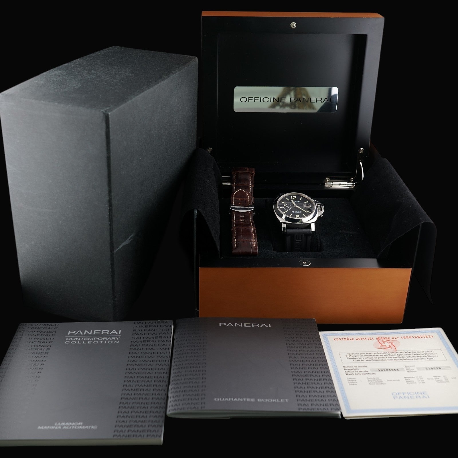 Panerai Luminor Marina PAM00104 44mm Black Dial Brown Strap + Rubber Strap