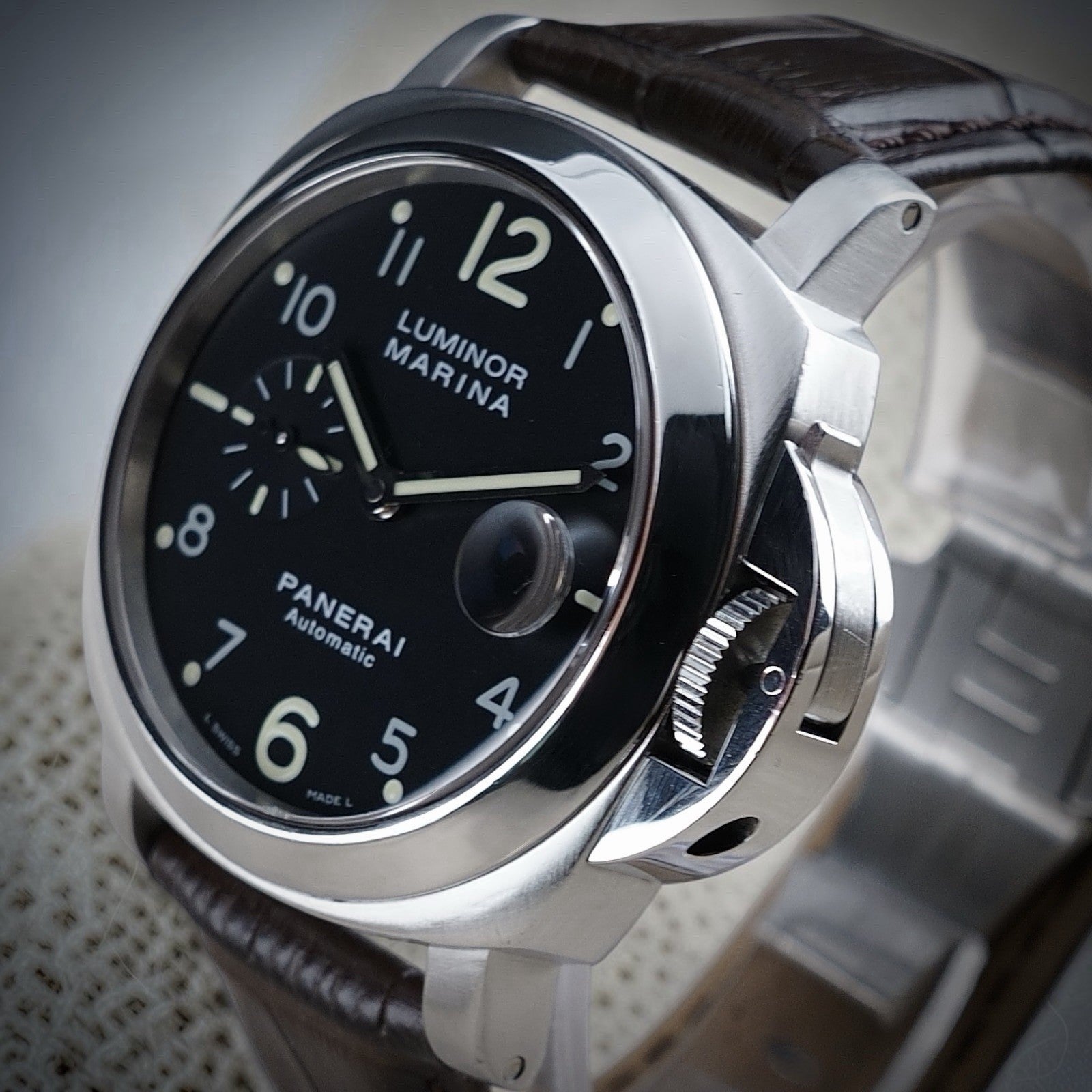 Panerai Luminor Men's Black Watch with Brown Leather Strap - PAM00164