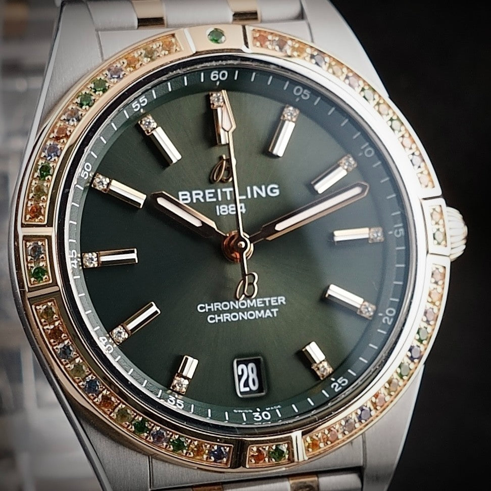 Breitling Chronomat 36 South Sea Two-Tone Gold Green Diamond Gem Bezel U10380