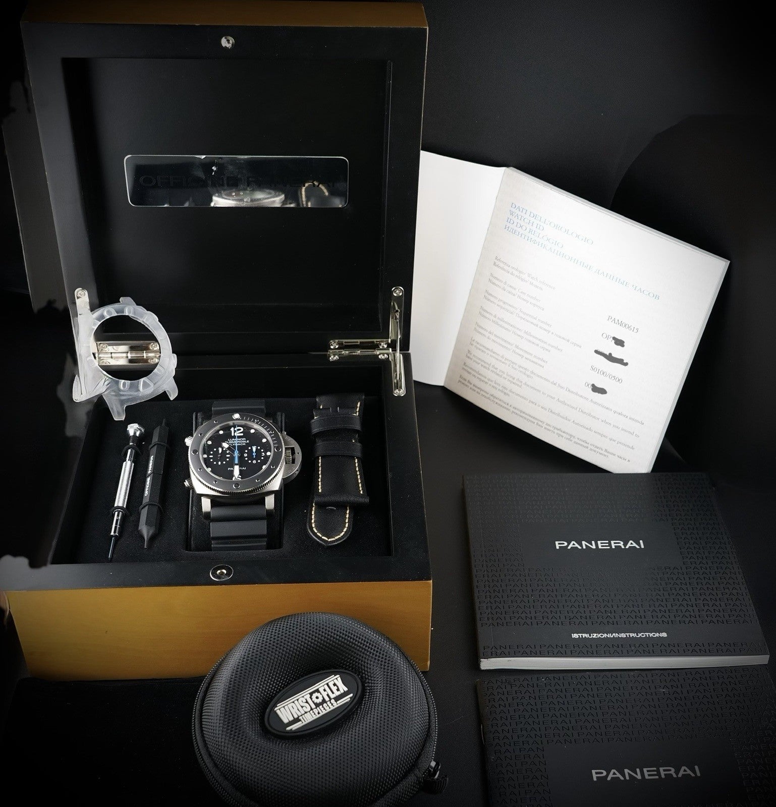 Panerai Luminor Submersible Flyback PAM00615 47mm Titanium Black Dial Box & Docs