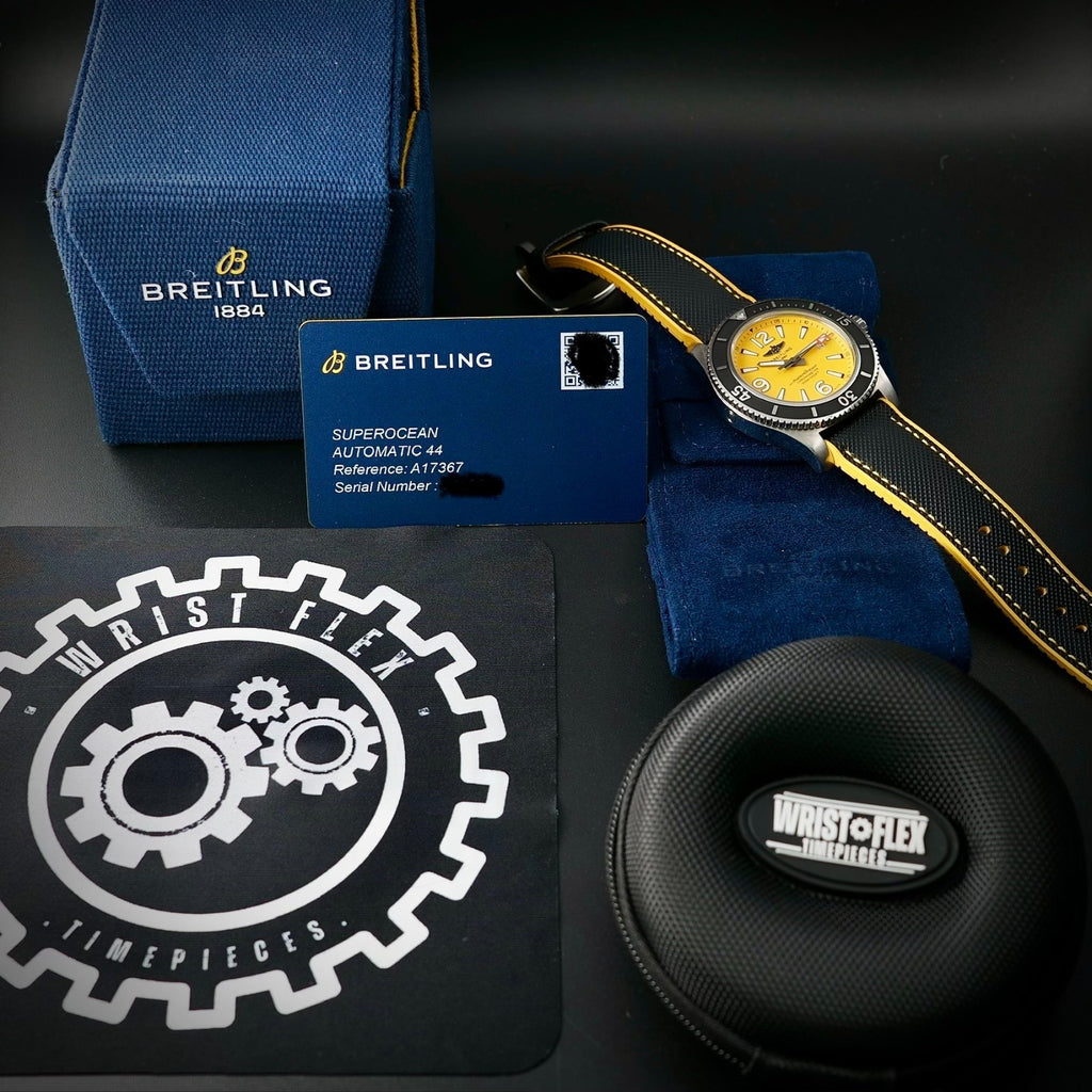 Breitling Superocean A17367 - 44mm, Yellow Dial, Box & Card, 2 Straps WFT Extras