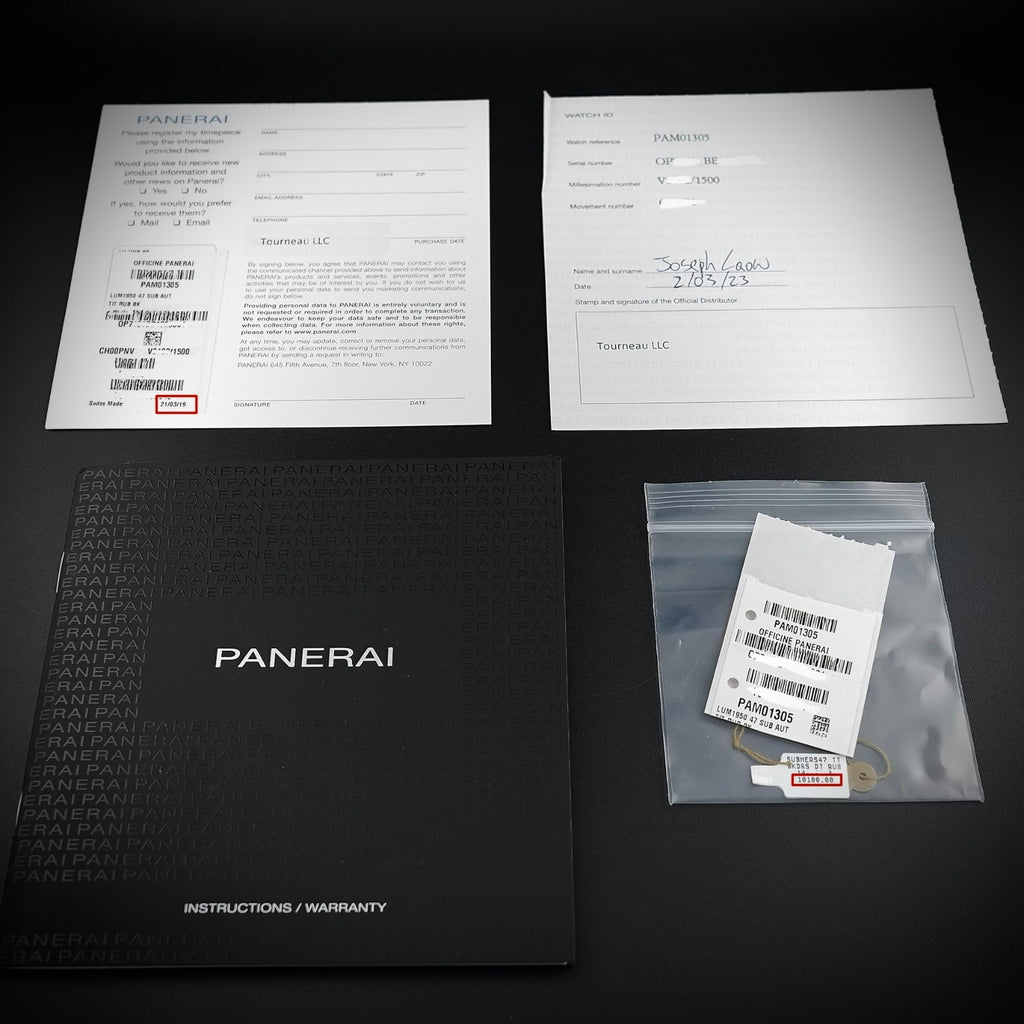 Panerai Luminor Submersible PAM01305 47mm Titanium Automatic FULL SET + 2 Straps
