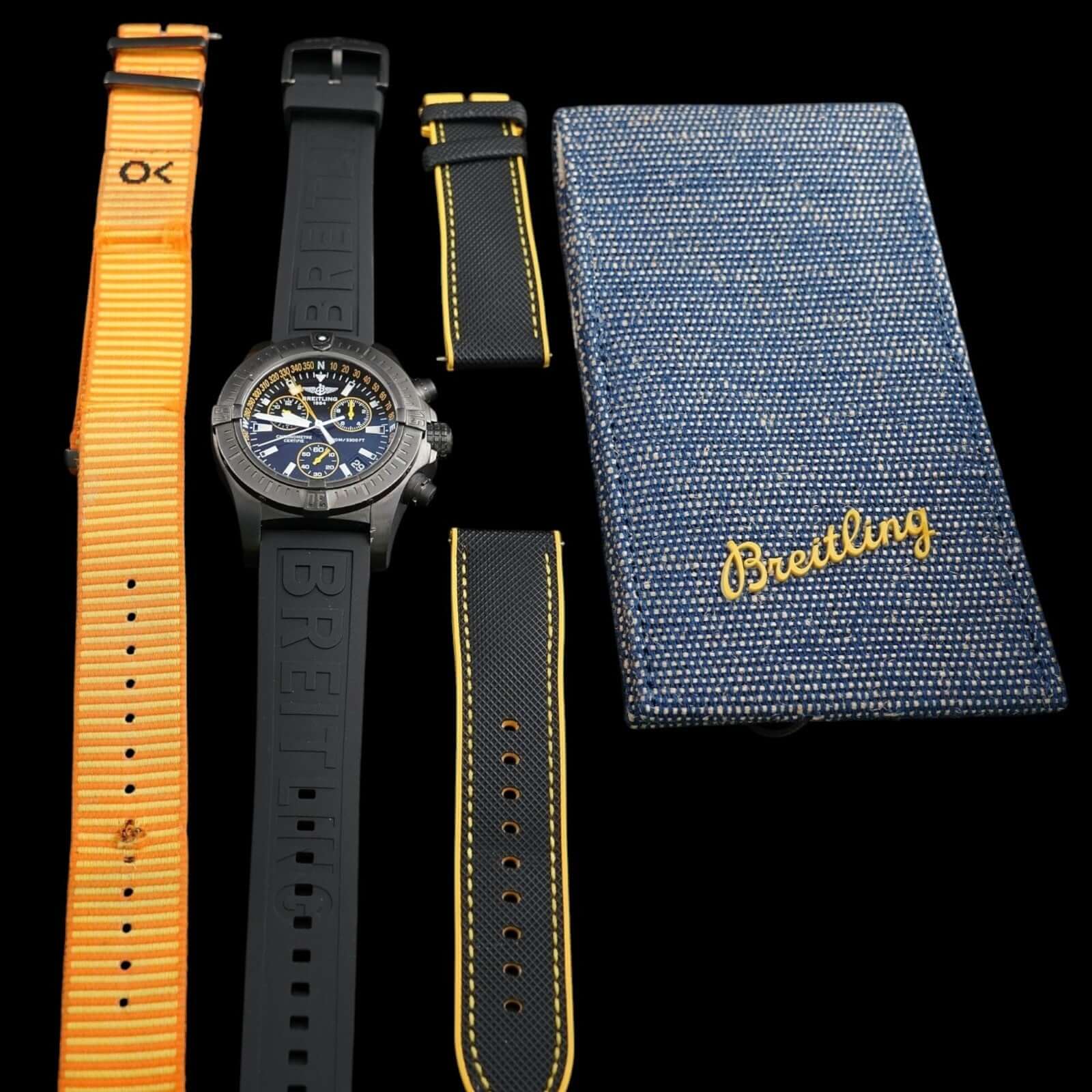 Breitling Avenger Seawolf Blacksteel Chron Limited Ed 1000 Pieces 45m 3 Straps