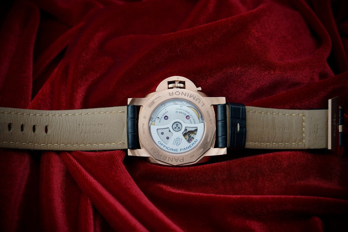 Panerai Luminor Marina Rose Gold Blue Dial Mens Watch PAM01112 Box Card 2 Straps