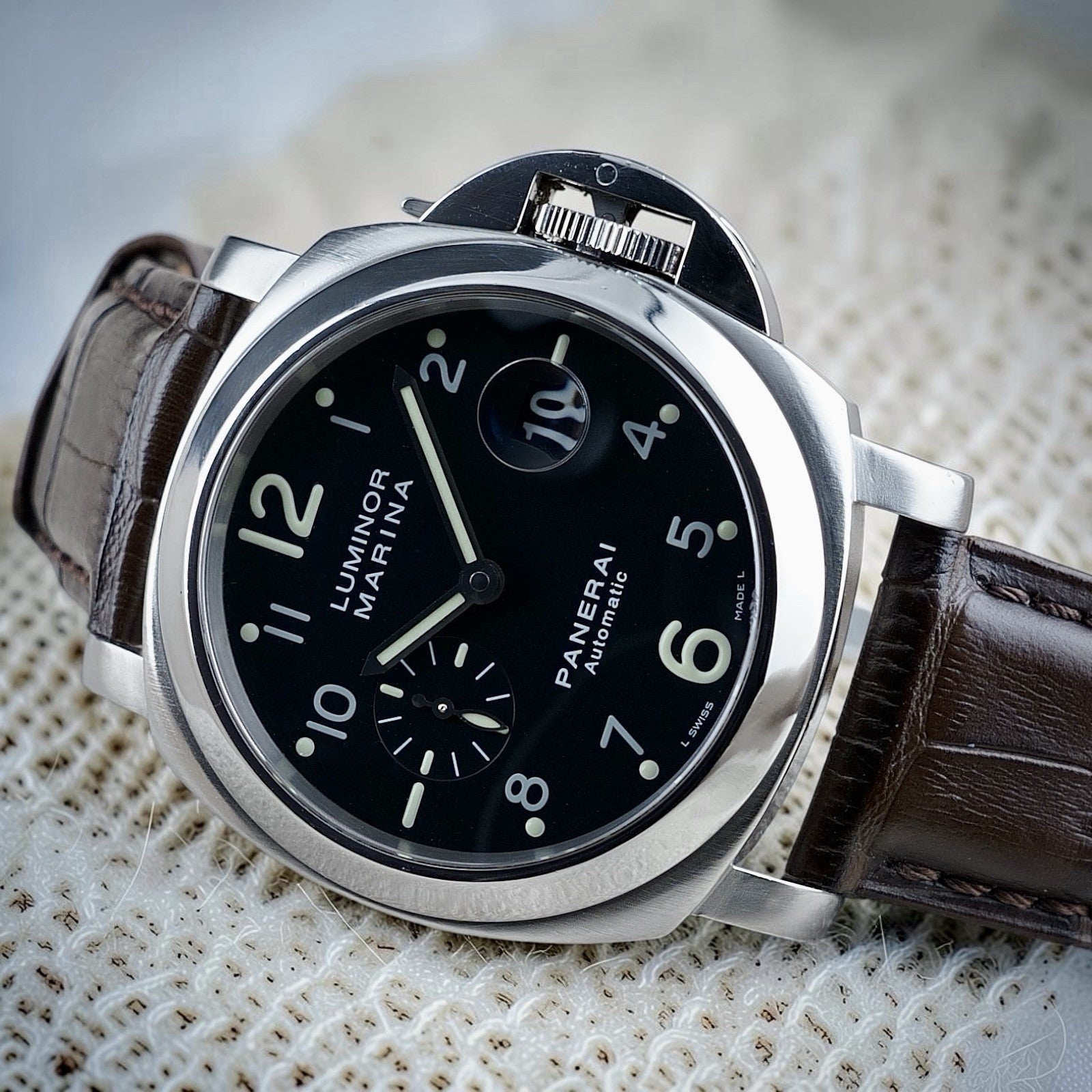 Panerai Luminor Men's Black Watch with Brown Leather Strap - PAM00164