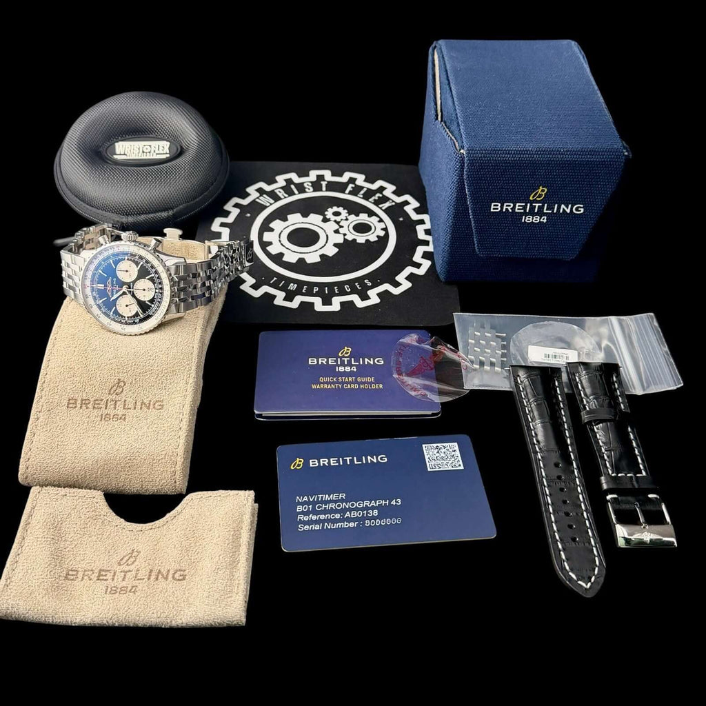 Breitling Navitimer B01 Chrono 43mm AB0138 Black Reverse Panda, 4 Year WARRANTY