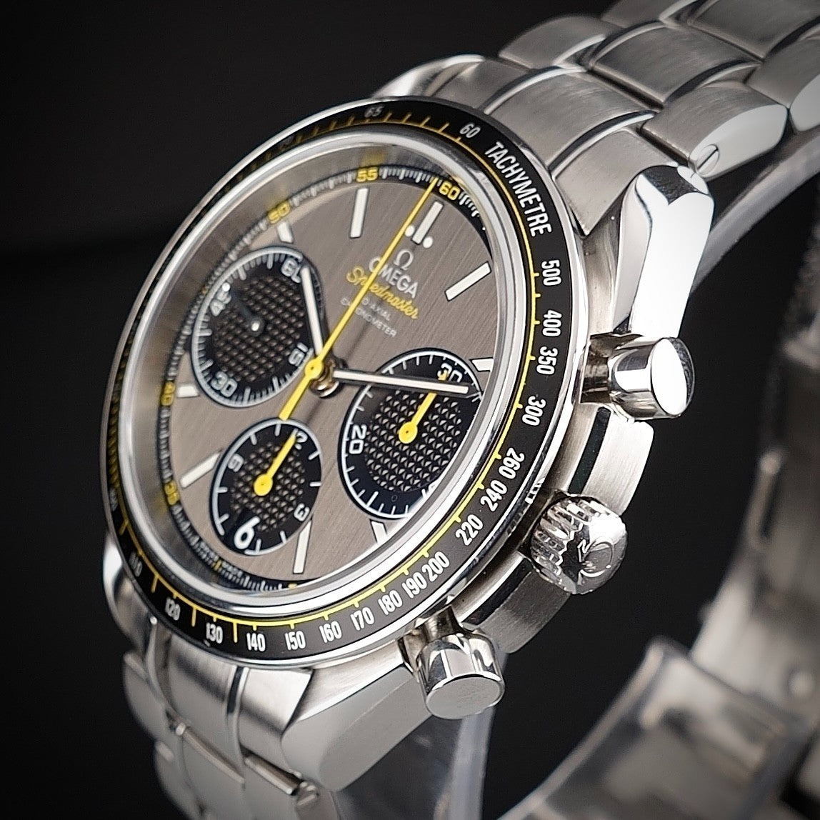 OMEGA Speedmaster Racing 326.30.40.50.06.001 - 40mm Gray Yellow Chrono, Full Set