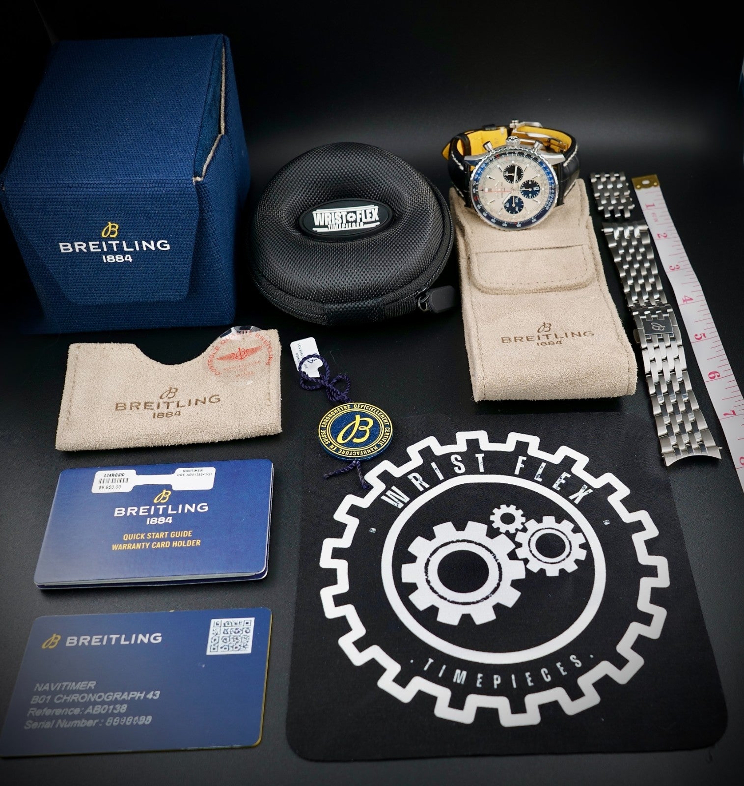 Breitling Navitimer AB0138 43mm Silver Dial -FULL SET- Bracelet & Strap WARRANTY