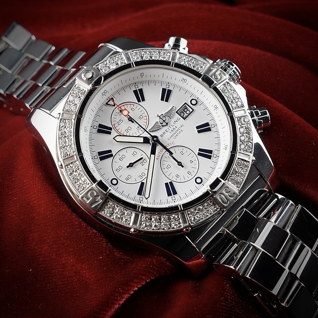 Breitling Super Avenger A13370 | White Dial | 48mm Diamond Bezel | Box & WFT Ext